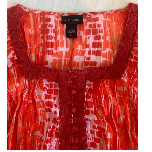 Lane Bryant Red Peasant Blouse Size 14/16 3/4 Sleeve Boho Tunic Top - Picture 2 of 7